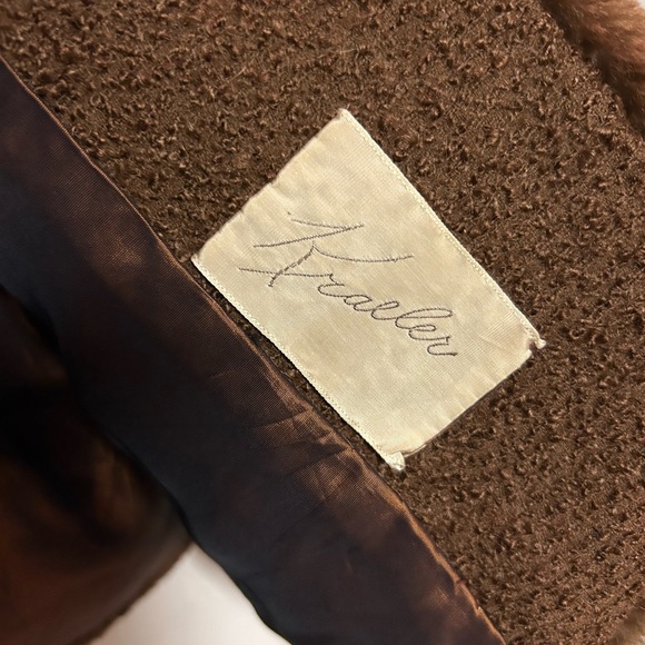 VINTAGE 1940s Beaver Fur Wool Kraeler Coat Women’s Medium Brown Bakelite Jacket - Picture 4 of 10